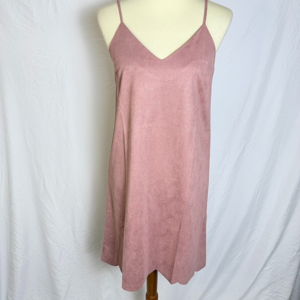 Mystree Faux Suede Dusty Rose Scalloped Hem Slip Shift Dress 90s Indie Boho Sz S